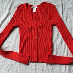 H&M Orange Ribbed Slim Fit Women’s Cardigan Sweater XS Millennial Y2K Cropped